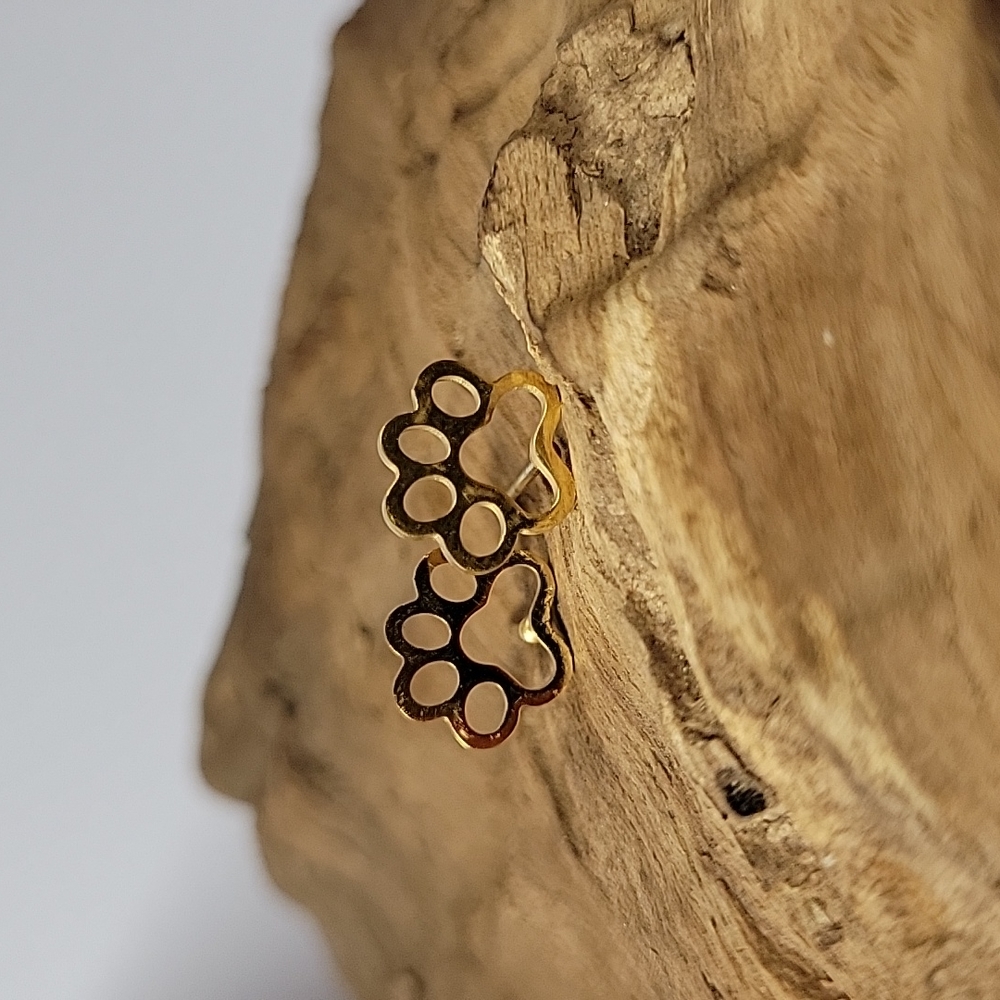 Pawprint Gold Hollow Stud Earrings, unisex, choice of color - Picture 5 of 9
